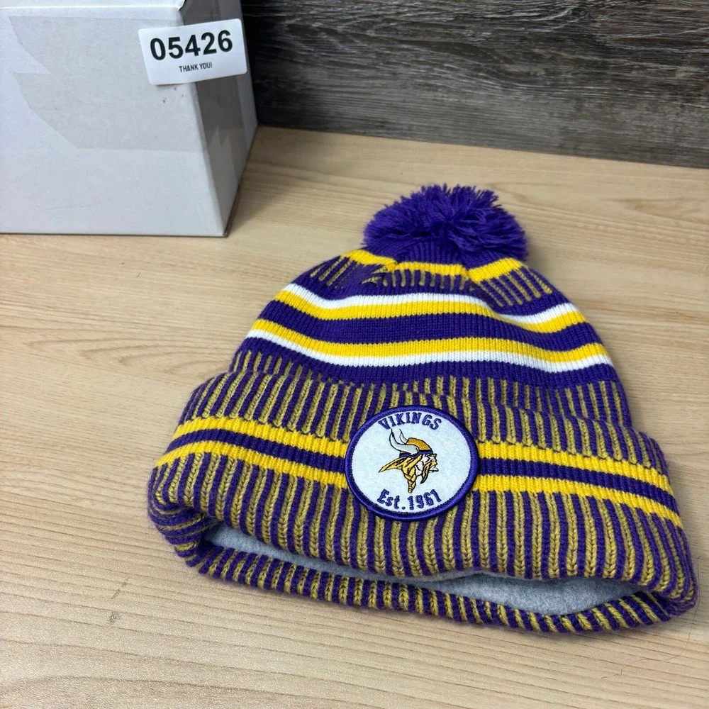 Minnesota Vikings Beanie Winter‎ Hat Mens Purple Gold NFL Football Fleece Lined